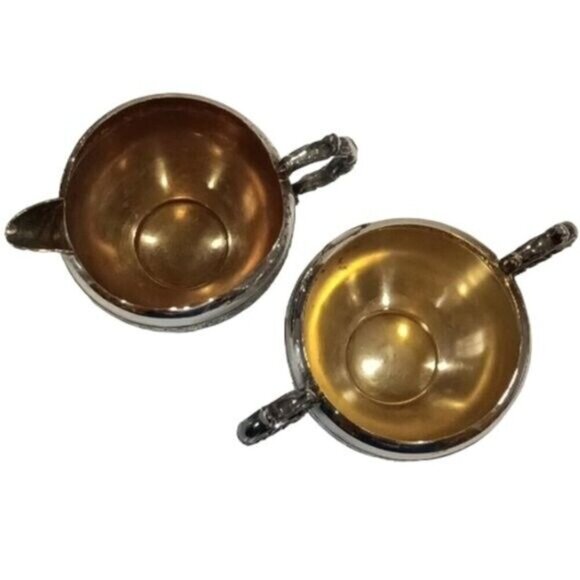 Vintage Viking Plate E.P. Copper Canadian Creamer and 2-Handled Sugar Bowl - Picture 2 of 11